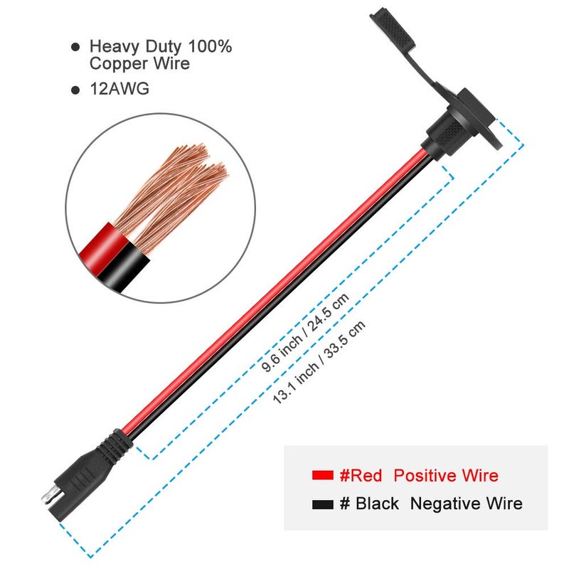 ELECTOP SAE Connector Power Socket Sidewall Port, Weatherproof SAE Quick Connect Solar Panel Flush Mount SAE Plug Adapter Cable, 12AWG SAE Extension Cable for Solar Generator Battery Charger(2 Pack) - Image 4